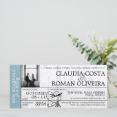 Slate Blue Paris Bruiloft Boarding Pass uitnodigin (Staand voorkant)