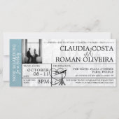 Slate Blue Paris Bruiloft Boarding Pass uitnodigin (Voorkant)