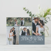 Slate Blue Passen getrouwd Multi foto bruiloft Aankondiging (Staand voorkant)
