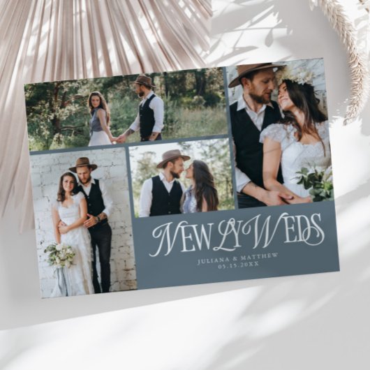 Slate Blue Passen getrouwd Multi foto bruiloft Aankondiging