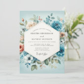 Slate Blue Peach Aquarelle Wedding Kaart (Staand voorkant)