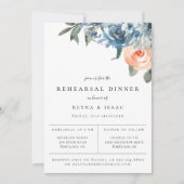 Slate Blue Peach Botanical Rehearsal Dinner Aankondiging (Voorkant)
