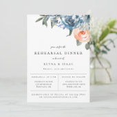 Slate Blue Peach Botanical Rehearsal Dinner Aankondiging (Staand voorkant)