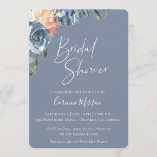 Slate Blue Peach Botanical Vrijgezellenfeest Kaart