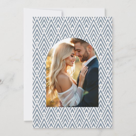 Slate Blue & Pearl White Art Deco Wedding Photo Kaart (Achterkant)