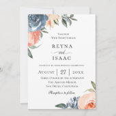 Slate Blue Perzik Botanische bruiloft Kaart (Voorkant)