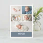 Slate Blue Photo Collage Baby Announcement Card Kaart (Staand voorkant)