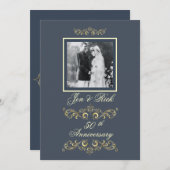 Slate Blue Photo Jubileum Kaart (Voorkant / Achterkant)