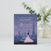 Slate Blue & Pink Paris Fireworks Quinceañera Briefkaart (Staand voorkant)