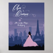 Slate Blue & Pink Paris Fireworks Quinceañera Poster (Voorkant)