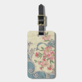 Slate Blue Ribbons Pink Posies Hankie Bagagelabel (Voorkant verticaal)