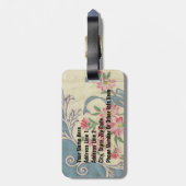 Slate Blue Ribbons Pink Posies Hankie Bagagelabel (Achterkant verticaal)