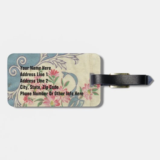 Slate Blue Ribbons Pink Posies Hankie Bagagelabel (Achterkant horizontaal)
