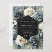 Slate Blue Rose Bloom Wedding Kaart (Voorkant)