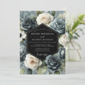 Slate Blue Rose Bloom Wedding Kaart (Staand voorkant)