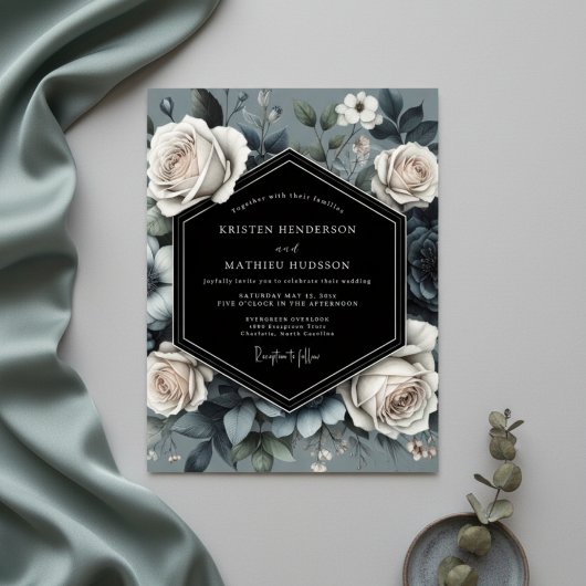 Slate Blue Rose Opulence Wedding Kaart