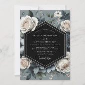Slate Blue Rose Opulence Wedding Kaart (Voorkant)