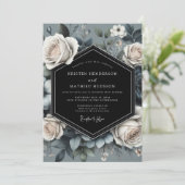 Slate Blue Rose Opulence Wedding Kaart (Staand voorkant)