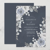 Slate Blue Rose Romance Wedding Kaart (Voorkant / Achterkant)