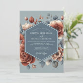 Slate Blue Rust Painterly Wedding Kaart (Staand voorkant)