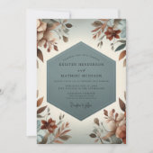 Slate Blue Rustic Bloom Wedding Kaart (Voorkant)