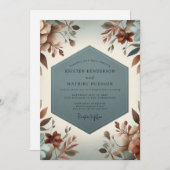 Slate Blue Rustic Bloom Wedding Kaart (Voorkant / Achterkant)
