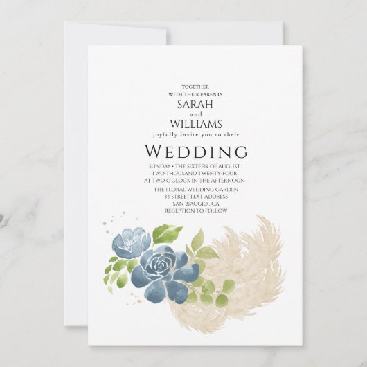 Slate Blue Sage Groen Rustieke Waterverf Bloemen Kaart (Voorkant)