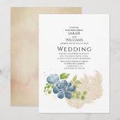 Slate Blue Sage Groen Rustieke Waterverf Bloemen Kaart (Voorkant / Achterkant)