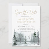 Slate Blue Save The Date WINTER Pine Forest Minima Kaart (Voorkant)