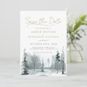 Slate Blue Save The Date WINTER Pine Forest Minima Kaart (Staand voorkant)