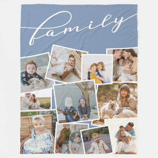 Slate Blue Scattered Foto Collage Family Fleece Deken (Voorkant)