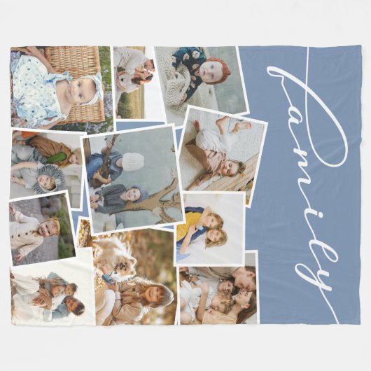 Slate Blue Scattered Foto Collage Family Fleece Deken (Voorkant (Horizontaal))