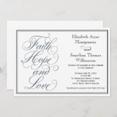 Slate Blue Script Faith Hope & Love Wedding Kaart (Voorkant / Achterkant)