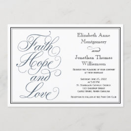Slate Blue Script Faith Hope & Love Wedding Kaart