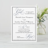 Slate Blue Script God is Love Christelijk Wedding Kaart (Staand voorkant)