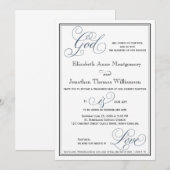 Slate Blue Script God is Love Christelijk Wedding Kaart (Voorkant / Achterkant)