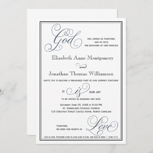 Slate Blue Script God is Love Christelijk Wedding Kaart (Voorkant / Achterkant)