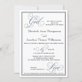 Slate Blue Script God is Love Christelijk Wedding Kaart
