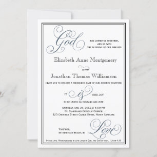 Slate Blue Script God is Love Christelijk Wedding Kaart