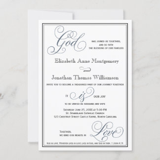 Slate Blue Script God is Love Christelijk Wedding Kaart