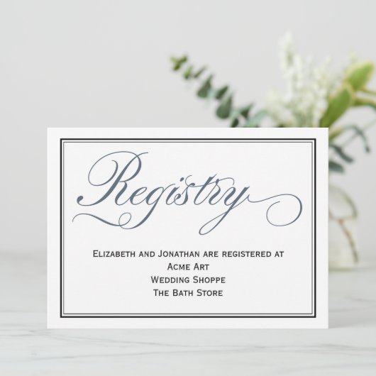 Slate Blue Script Trouwregister Bijlagekaart Kaart (Staand voorkant)