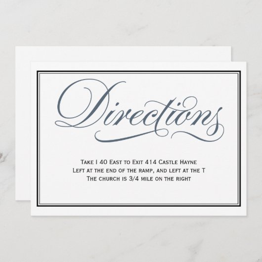 Slate Blue Script Wedding Directions Enclosure Kaart (Voorkant / Achterkant)