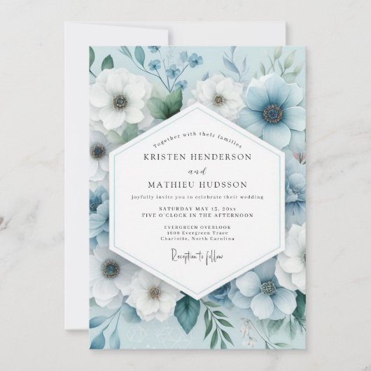 Slate Blue Serene Anemone Wedding Kaart (Voorkant)