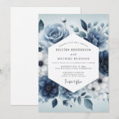 Slate Blue Serene Bloom Wedding Kaart (Voorkant / Achterkant)