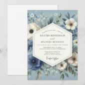 Slate Blue Serene Flora Wedding Kaart (Voorkant / Achterkant)