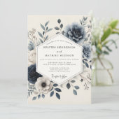 Slate Blue Serene Floral Wedding Kaart (Staand voorkant)