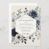 Slate Blue Serene Floral Wedding Kaart (Voorkant / Achterkant)