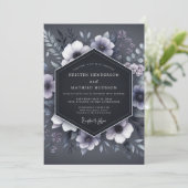 Slate Blue Shadowy Flora Wedding Kaart (Staand voorkant)