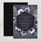 Slate Blue Shadowy Flora Wedding Kaart (Voorkant / Achterkant)