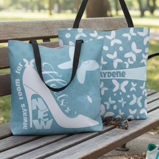 Slate Blue Shoe And Butterfly Tote Bag